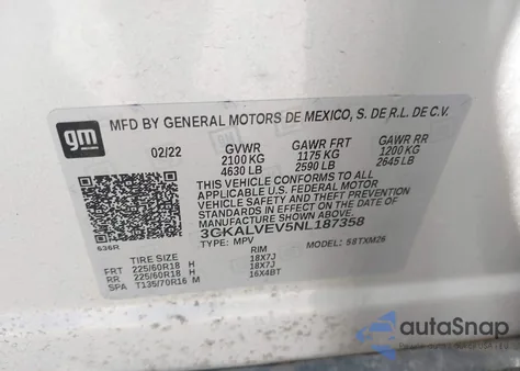 2022 GMC Terrain Awd Slt z USA, uszkodzony, nr VIN 3GKALVEV5NL187358